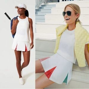 Tuckernuck White Tennis Skort w/ Color Block Eyelet Pleats Women’s Size S